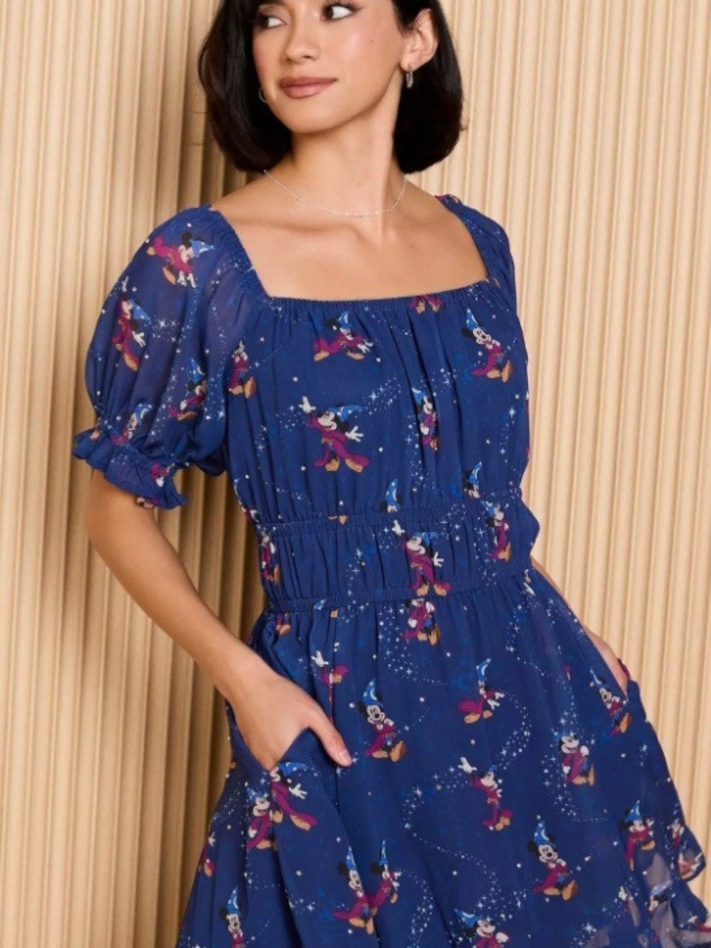 Disney Fantasia Sorcerer Mickey Puff-Sleeve Dress - Box Lunch NWT